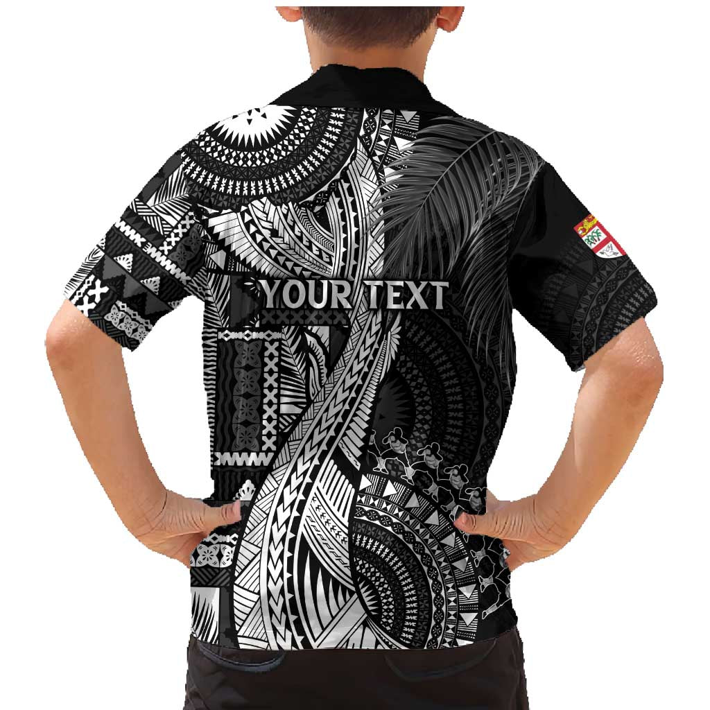 Fiji Rugby Personalised Bula Masi Family Matching Mermaid Dress and Hawaiian Shirt Fish Tail Kaivity Cibi - Black LT7 - Polynesian Pride