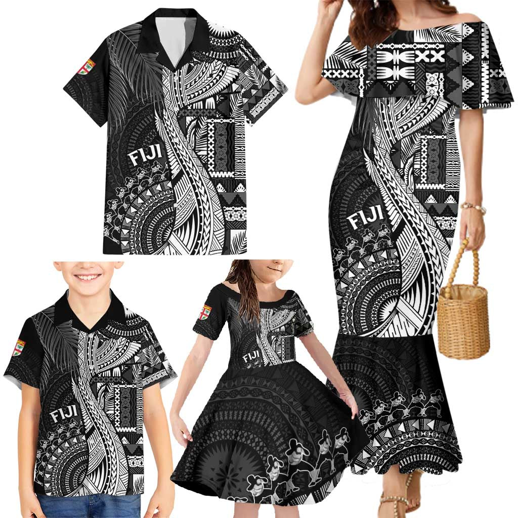 Fiji Rugby Personalised Bula Masi Family Matching Mermaid Dress and Hawaiian Shirt Fish Tail Kaivity Cibi - Black LT7 - Polynesian Pride