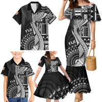 Fiji Rugby Personalised Bula Masi Family Matching Mermaid Dress and Hawaiian Shirt Fish Tail Kaivity Cibi - Black LT7 - Polynesian Pride
