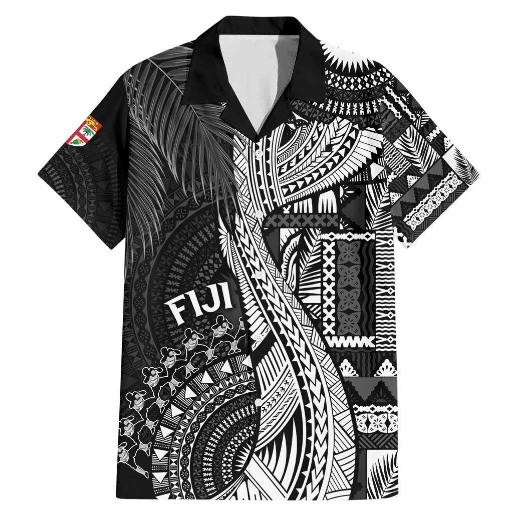 Fiji Rugby Personalised Bula Masi Family Matching Mermaid Dress and Hawaiian Shirt Fish Tail Kaivity Cibi - Black LT7 Dad's Shirt - Short Sleeve Black - Polynesian Pride