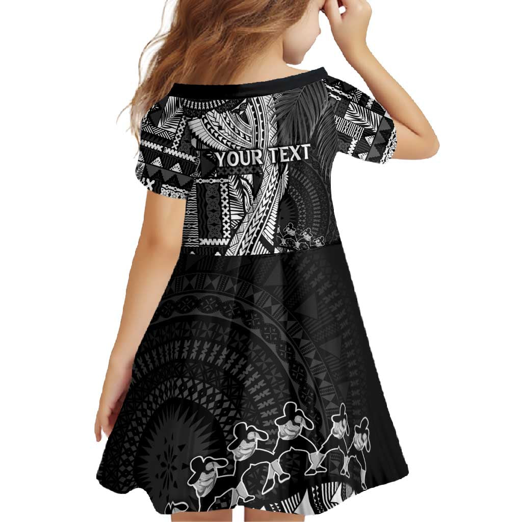 Fiji Rugby Personalised Bula Masi Family Matching Off Shoulder Maxi Dress and Hawaiian Shirt Fish Tail Kaivity Cibi - Black LT7 - Polynesian Pride