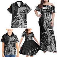 Fiji Rugby Personalised Bula Masi Family Matching Off Shoulder Maxi Dress and Hawaiian Shirt Fish Tail Kaivity Cibi - Black LT7 - Polynesian Pride