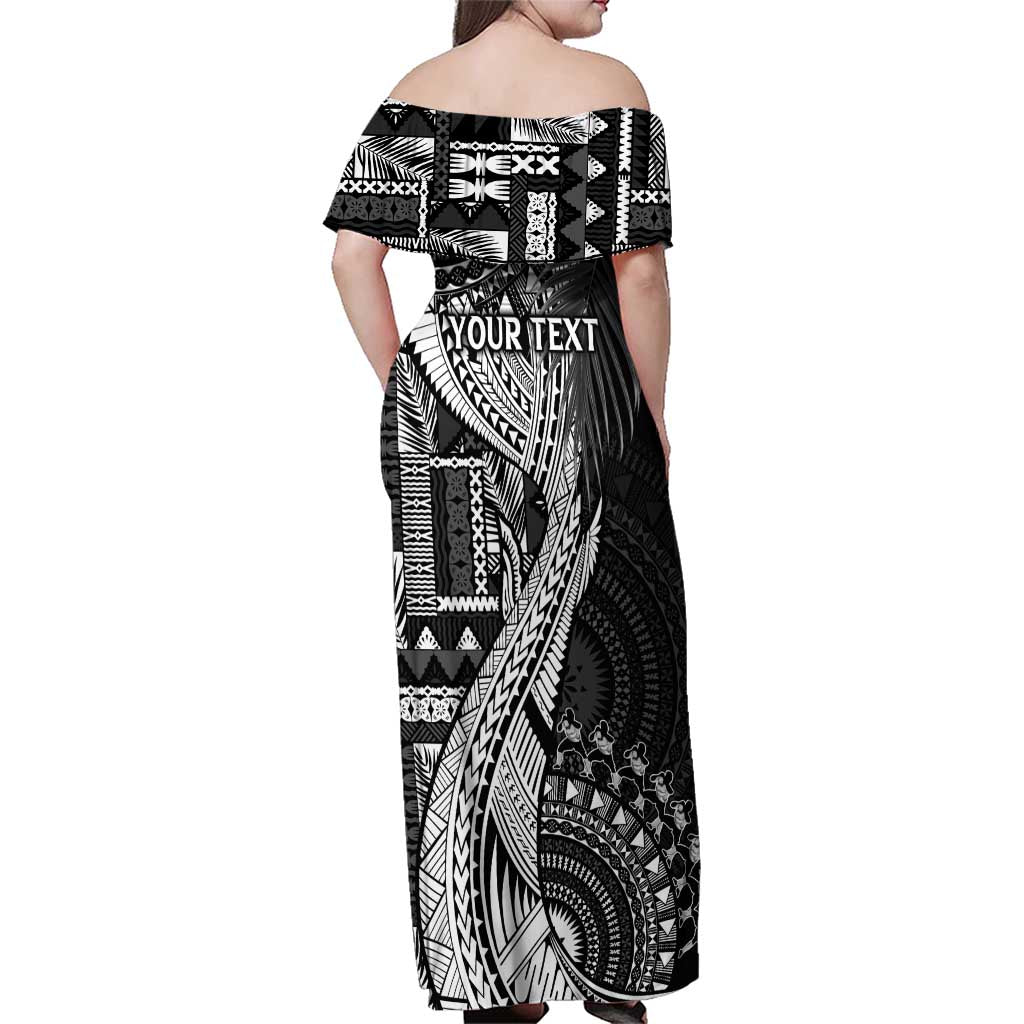 Fiji Rugby Personalised Bula Masi Family Matching Off Shoulder Maxi Dress and Hawaiian Shirt Fish Tail Kaivity Cibi - Black LT7 - Polynesian Pride