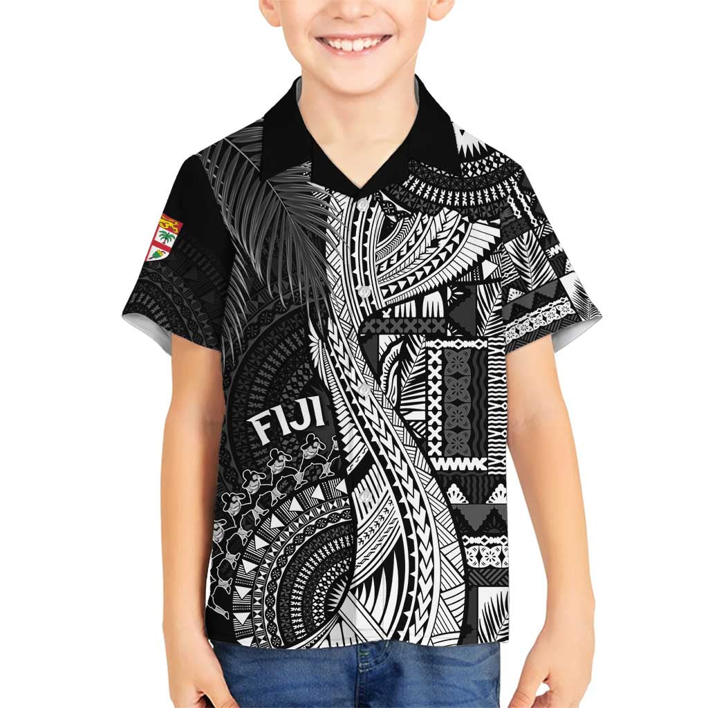 Fiji Rugby Personalised Bula Masi Family Matching Off Shoulder Maxi Dress and Hawaiian Shirt Fish Tail Kaivity Cibi - Black LT7 Son's Shirt Black - Polynesian Pride