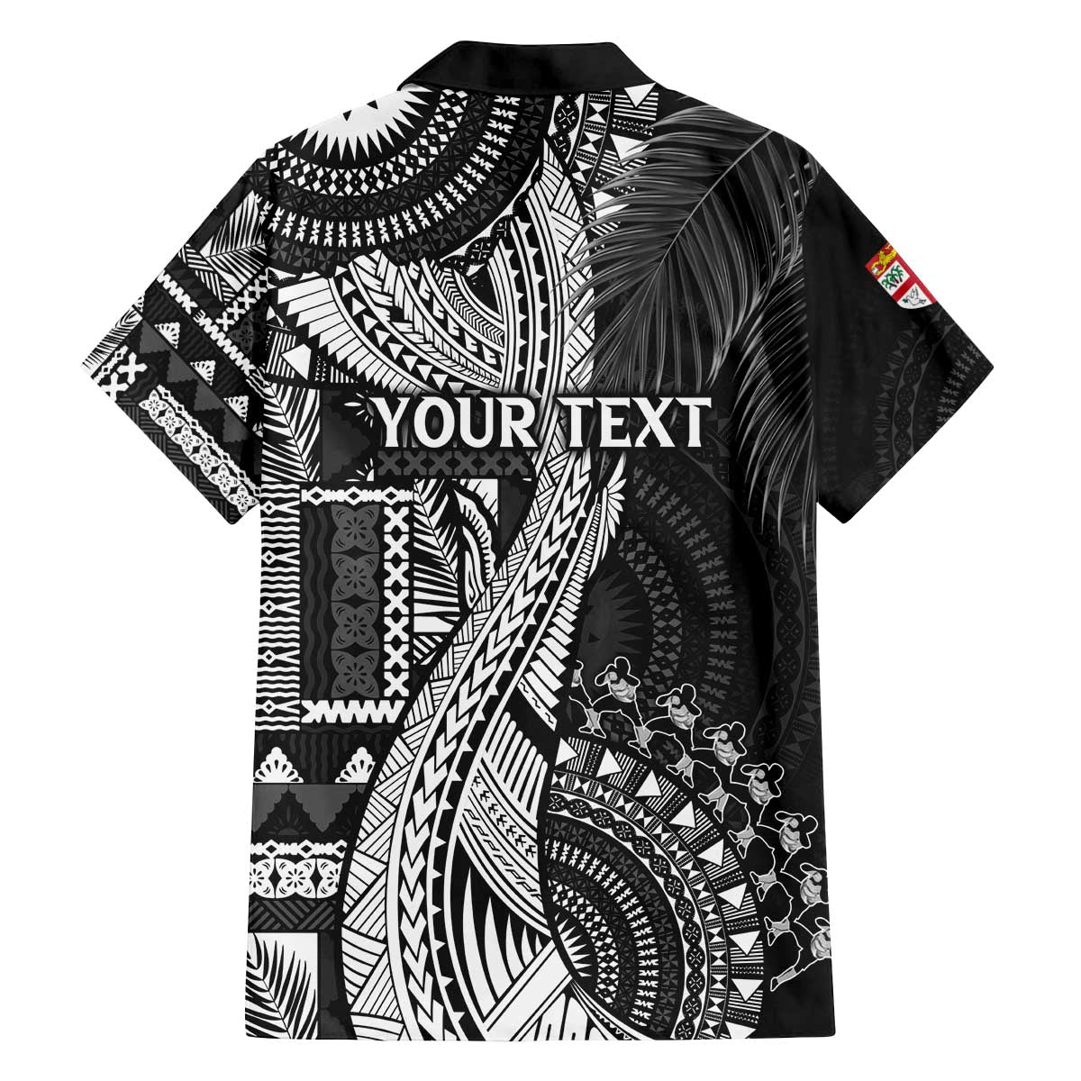 Fiji Rugby Personalised Bula Masi Family Matching Off Shoulder Short Dress and Hawaiian Shirt Fish Tail Kaivity Cibi - Black LT7 - Polynesian Pride