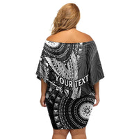 Fiji Rugby Personalised Bula Masi Family Matching Off Shoulder Short Dress and Hawaiian Shirt Fish Tail Kaivity Cibi - Black LT7 - Polynesian Pride