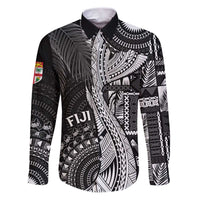 Fiji Rugby Personalised Bula Masi Family Matching Puletasi and Hawaiian Shirt Fish Tail Kaivity Cibi - Black LT7 Dad's Shirt - Long Sleeve Black - Polynesian Pride