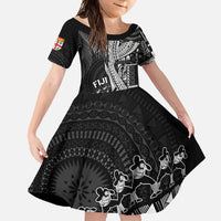 Fiji Rugby Personalised Bula Masi Family Matching Short Sleeve Bodycon Dress and Hawaiian Shirt Fish Tail Kaivity Cibi - Black LT7 Daughter's Dress Black - Polynesian Pride