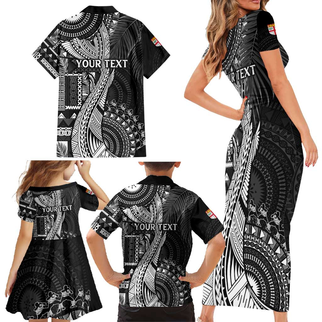 Fiji Rugby Personalised Bula Masi Family Matching Short Sleeve Bodycon Dress and Hawaiian Shirt Fish Tail Kaivity Cibi - Black LT7 - Polynesian Pride
