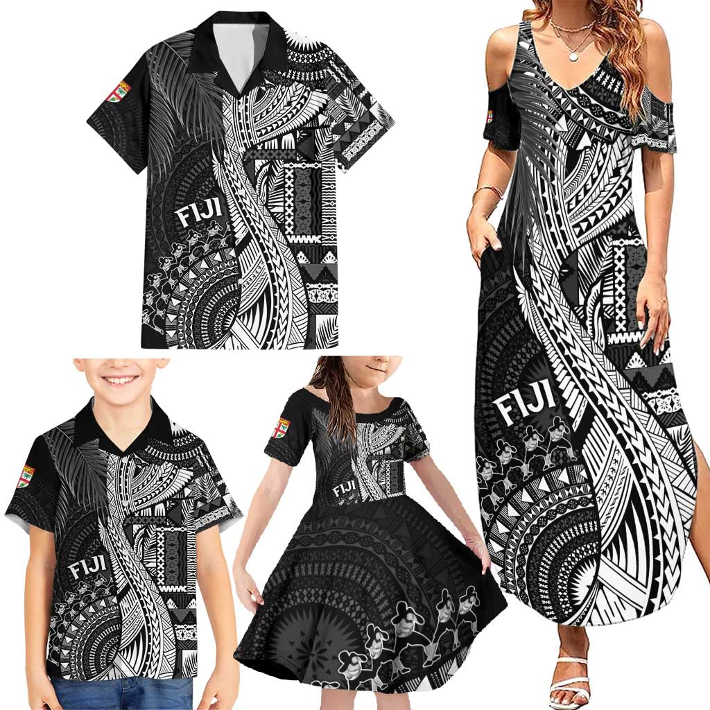 Fiji Rugby Personalised Bula Masi Family Matching Summer Maxi Dress and Hawaiian Shirt Fish Tail Kaivity Cibi - Black LT7 - Polynesian Pride