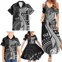 Fiji Rugby Personalised Bula Masi Family Matching Summer Maxi Dress and Hawaiian Shirt Fish Tail Kaivity Cibi - Black LT7 - Polynesian Pride