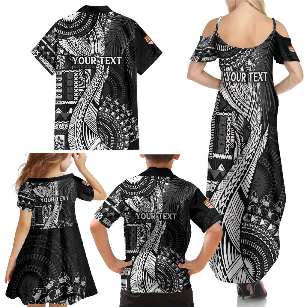 Fiji Rugby Personalised Bula Masi Family Matching Summer Maxi Dress and Hawaiian Shirt Fish Tail Kaivity Cibi - Black LT7 - Polynesian Pride
