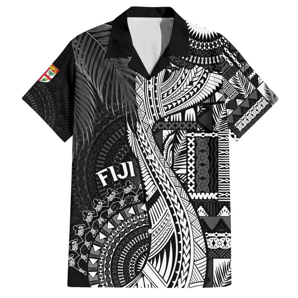 Fiji Rugby Personalised Bula Masi Family Matching Summer Maxi Dress and Hawaiian Shirt Fish Tail Kaivity Cibi - Black LT7 Dad's Shirt - Short Sleeve Black - Polynesian Pride