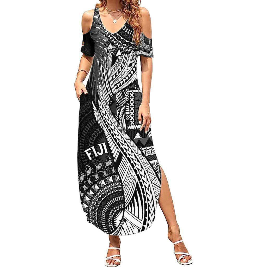 Fiji Rugby Personalised Bula Masi Family Matching Summer Maxi Dress and Hawaiian Shirt Fish Tail Kaivity Cibi - Black LT7 Mom's Dress Black - Polynesian Pride