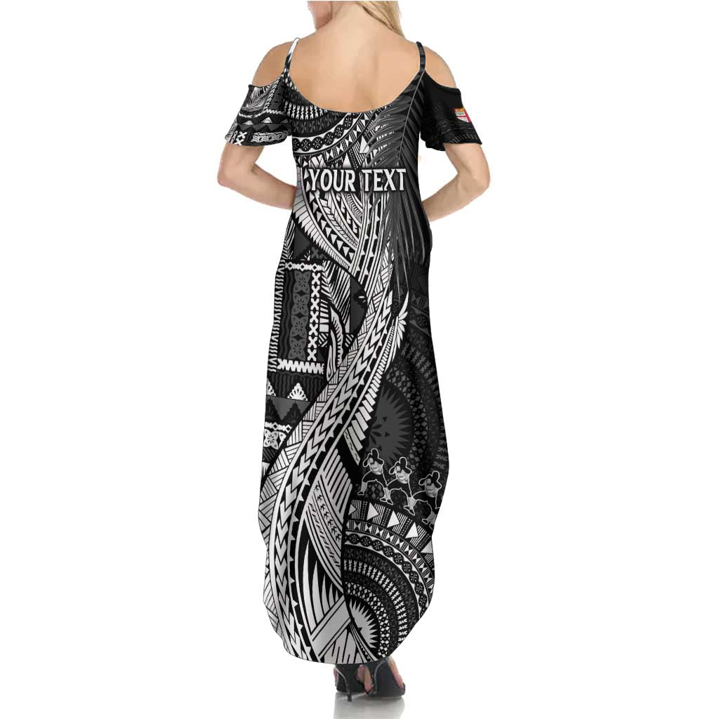 Fiji Rugby Personalised Bula Masi Family Matching Summer Maxi Dress and Hawaiian Shirt Fish Tail Kaivity Cibi - Black LT7 - Polynesian Pride