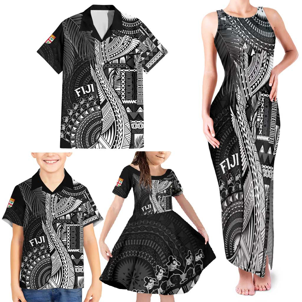 Fiji Rugby Personalised Bula Masi Family Matching Tank Maxi Dress and Hawaiian Shirt Fish Tail Kaivity Cibi - Black LT7 - Polynesian Pride