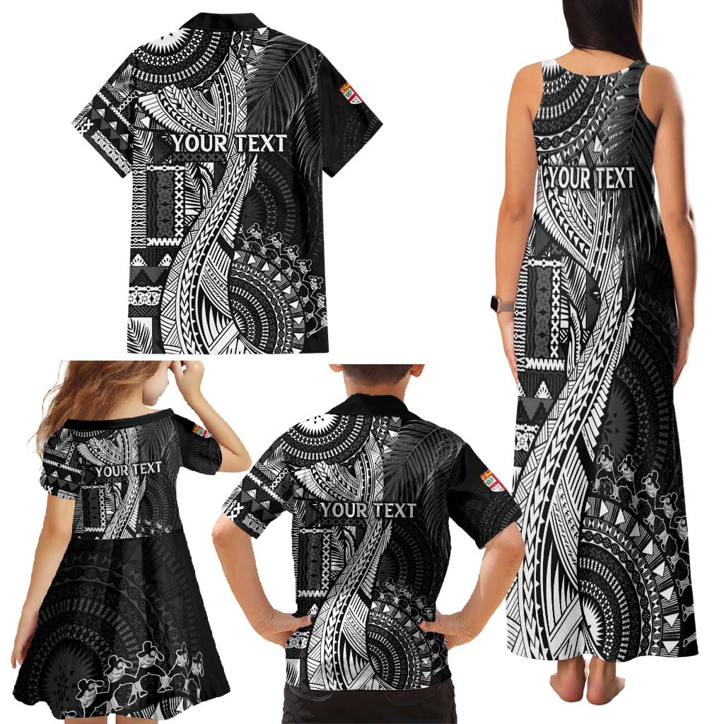 Fiji Rugby Personalised Bula Masi Family Matching Tank Maxi Dress and Hawaiian Shirt Fish Tail Kaivity Cibi - Black LT7 - Polynesian Pride