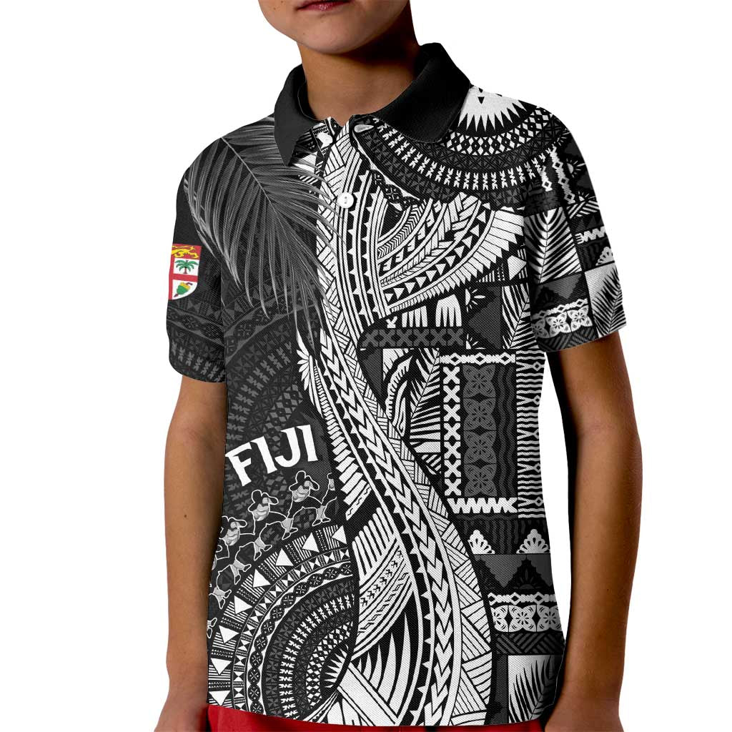 Fiji Rugby Personalised Bula Masi Kid Polo Shirt Fish Tail Kaivity Cibi - Black LT7 Kid Black - Polynesian Pride