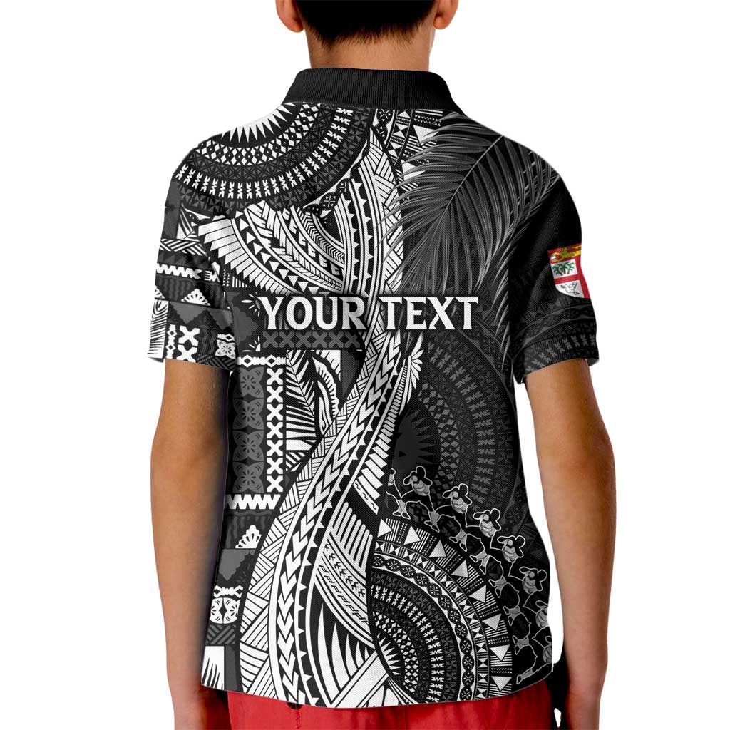 Fiji Rugby Personalised Bula Masi Kid Polo Shirt Fish Tail Kaivity Cibi - Black LT7 - Polynesian Pride