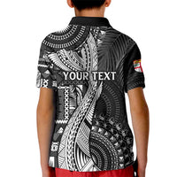 Fiji Rugby Personalised Bula Masi Kid Polo Shirt Fish Tail Kaivity Cibi - Black LT7 - Polynesian Pride