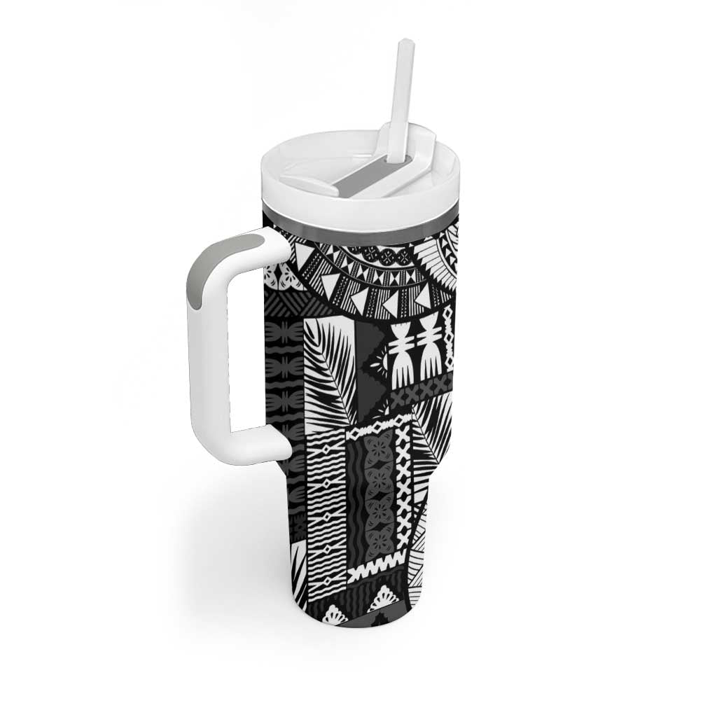 Fiji Rugby Personalised Bula Masi Tumbler With Handle Fish Tail Kaivity Cibi - Black LT7 - Polynesian Pride