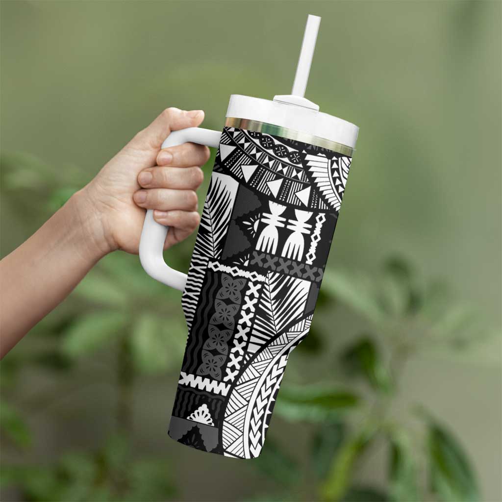 Fiji Rugby Personalised Bula Masi Tumbler With Handle Fish Tail Kaivity Cibi - Black LT7 - Polynesian Pride