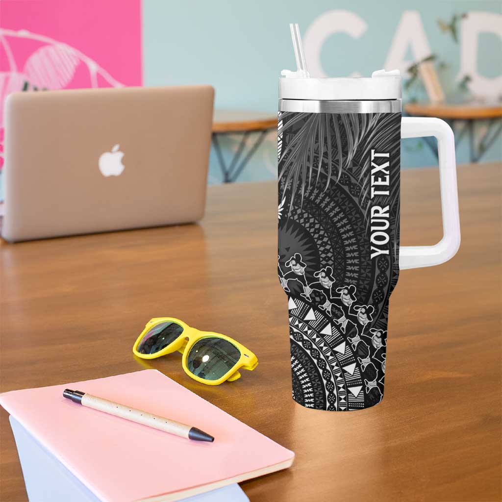 Fiji Rugby Personalised Bula Masi Tumbler With Handle Fish Tail Kaivity Cibi - Black LT7 - Polynesian Pride