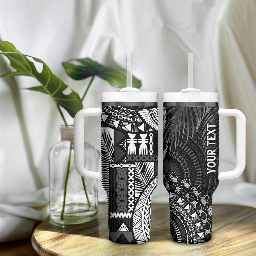 Fiji Rugby Personalised Bula Masi Tumbler With Handle Fish Tail Kaivity Cibi - Black LT7 - Polynesian Pride