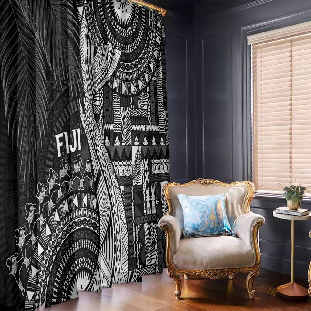 Fiji Rugby Bula Masi Window Curtain Fish Tail Kaivity Cibi - Black