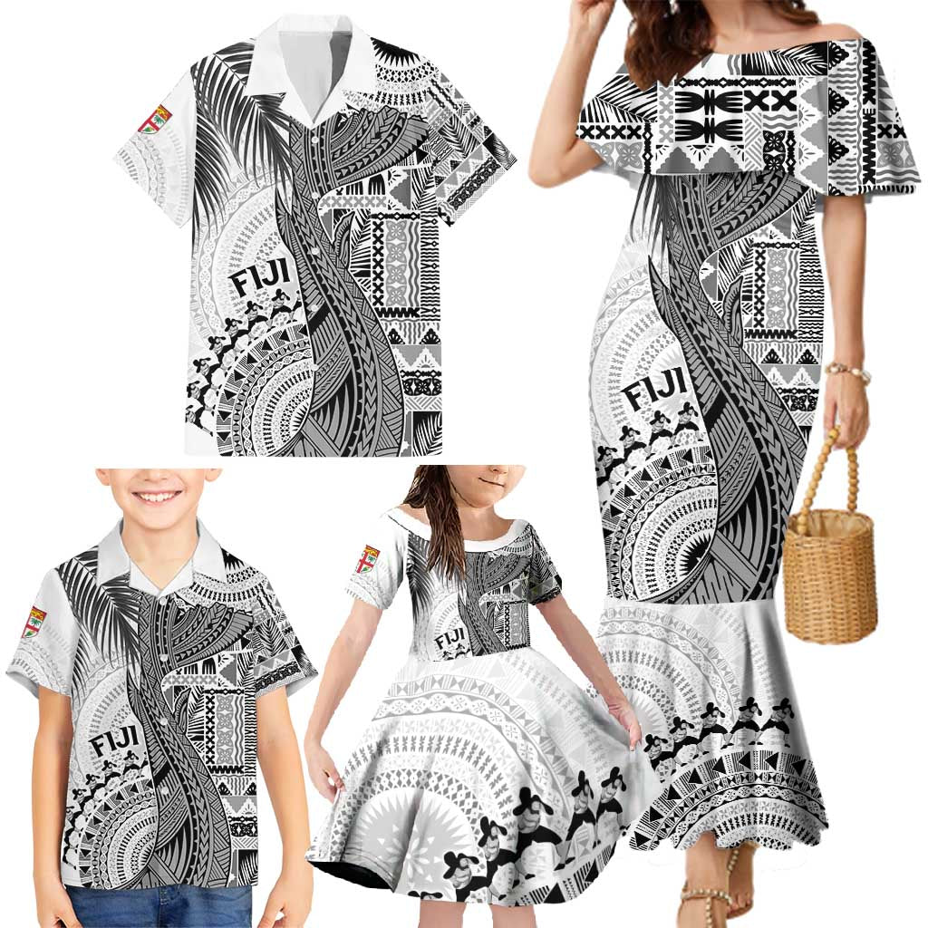 Fiji Rugby Personalised Bula Masi Family Matching Mermaid Dress and Hawaiian Shirt Fish Tail Kaivity Cibi - White LT7 - Polynesian Pride