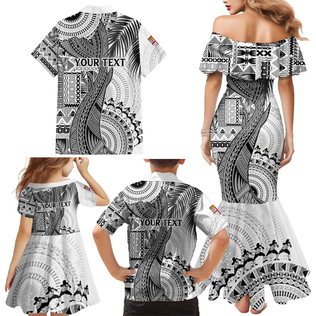 Fiji Rugby Personalised Bula Masi Family Matching Mermaid Dress and Hawaiian Shirt Fish Tail Kaivity Cibi - White LT7 - Polynesian Pride