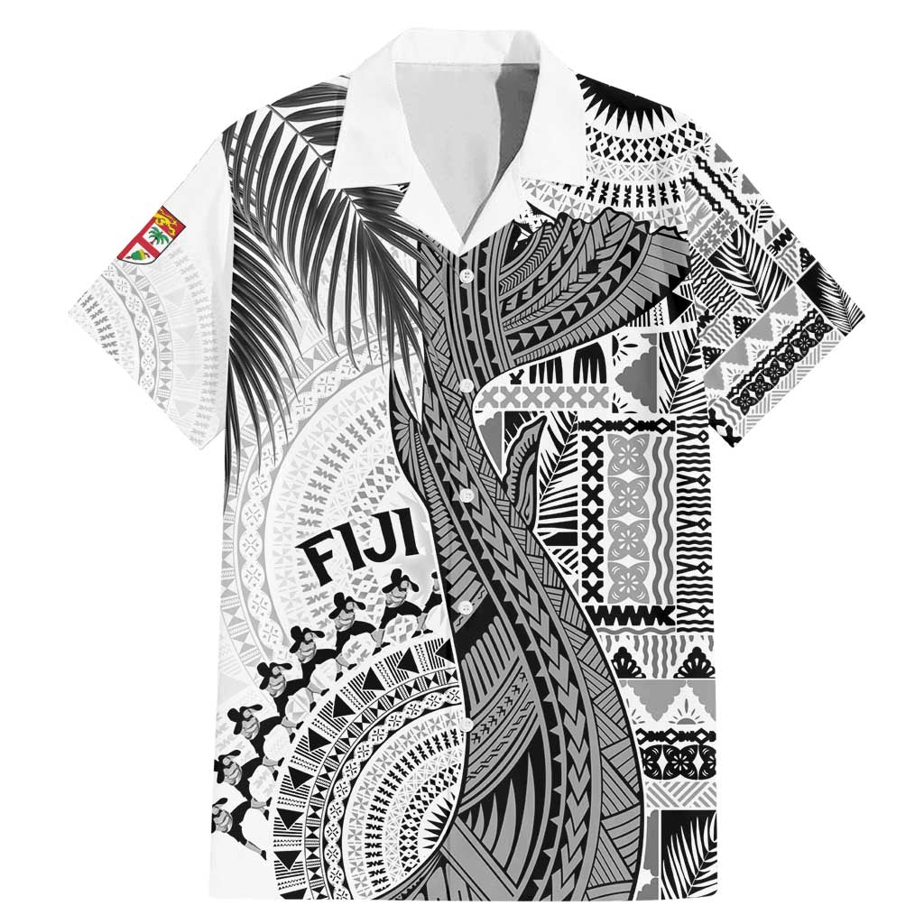 Fiji Rugby Personalised Bula Masi Family Matching Mermaid Dress and Hawaiian Shirt Fish Tail Kaivity Cibi - White LT7 Dad's Shirt - Short Sleeve White - Polynesian Pride