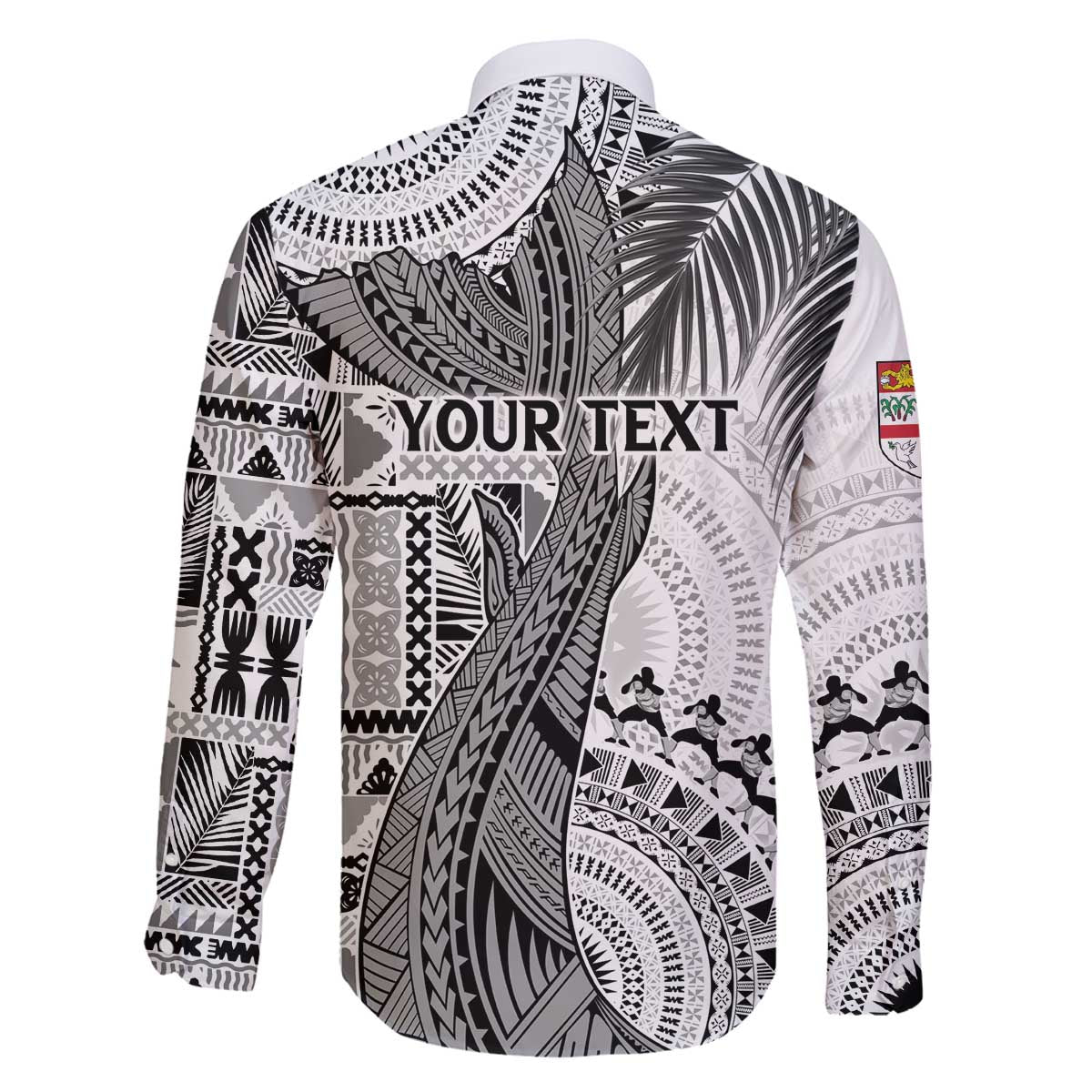 Fiji Rugby Personalised Bula Masi Family Matching Off The Shoulder Long Sleeve Dress and Hawaiian Shirt Fish Tail Kaivity Cibi - White LT7 - Polynesian Pride