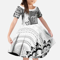 Fiji Rugby Personalised Bula Masi Family Matching Off Shoulder Maxi Dress and Hawaiian Shirt Fish Tail Kaivity Cibi - White LT7 Daughter's Dress White - Polynesian Pride