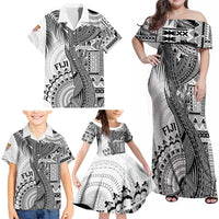 Fiji Rugby Personalised Bula Masi Family Matching Off Shoulder Maxi Dress and Hawaiian Shirt Fish Tail Kaivity Cibi - White LT7 - Polynesian Pride