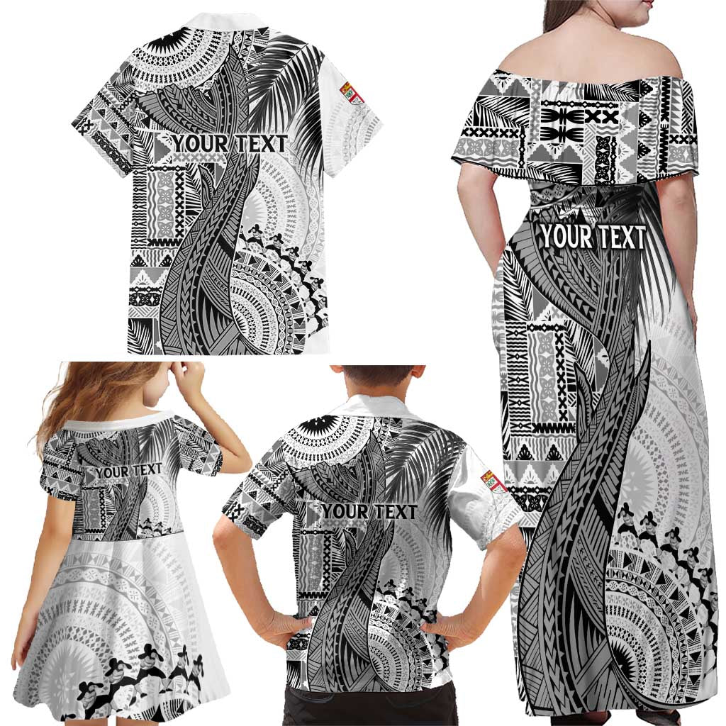 Fiji Rugby Personalised Bula Masi Family Matching Off Shoulder Maxi Dress and Hawaiian Shirt Fish Tail Kaivity Cibi - White LT7 - Polynesian Pride