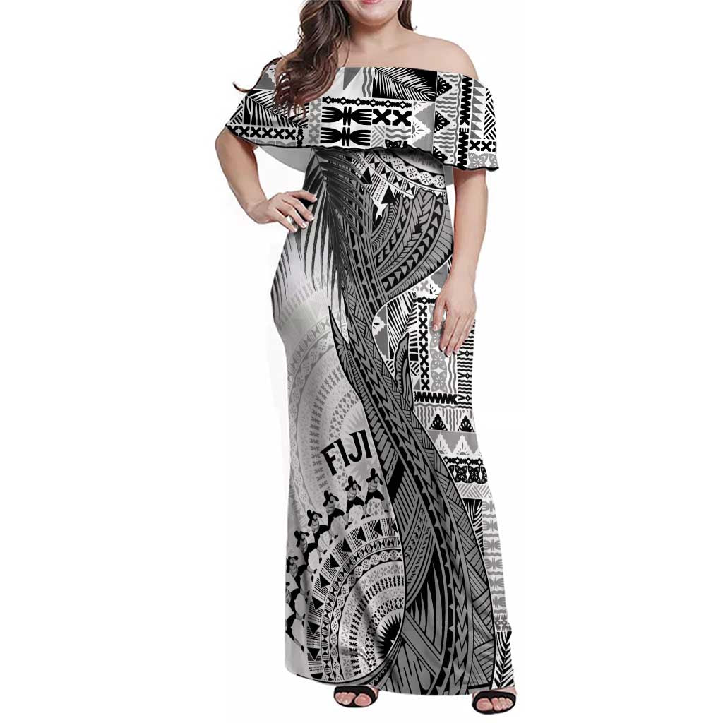 Fiji Rugby Personalised Bula Masi Family Matching Off Shoulder Maxi Dress and Hawaiian Shirt Fish Tail Kaivity Cibi - White LT7 Mom's Dress White - Polynesian Pride