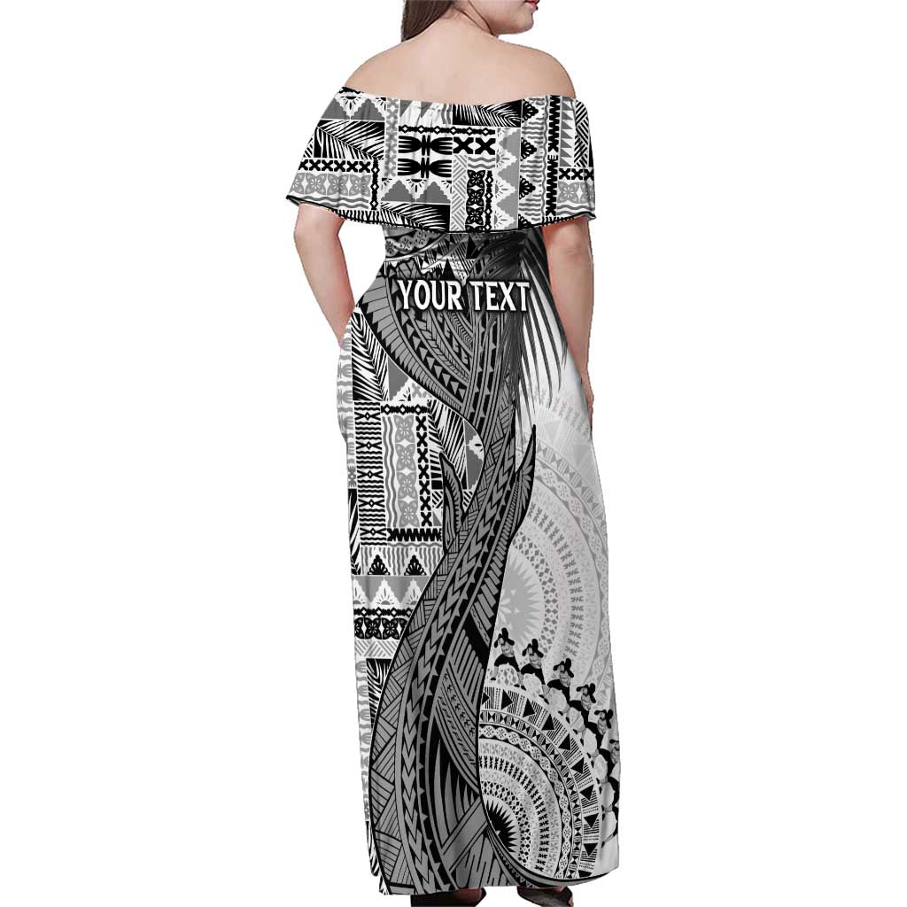 Fiji Rugby Personalised Bula Masi Family Matching Off Shoulder Maxi Dress and Hawaiian Shirt Fish Tail Kaivity Cibi - White LT7 - Polynesian Pride