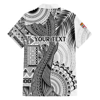 Fiji Rugby Personalised Bula Masi Family Matching Off Shoulder Short Dress and Hawaiian Shirt Fish Tail Kaivity Cibi - White LT7 - Polynesian Pride