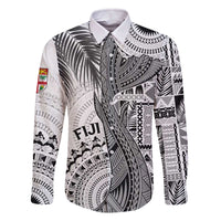 Fiji Rugby Personalised Bula Masi Family Matching Off Shoulder Short Dress and Hawaiian Shirt Fish Tail Kaivity Cibi - White LT7 Dad's Shirt - Long Sleeve White - Polynesian Pride