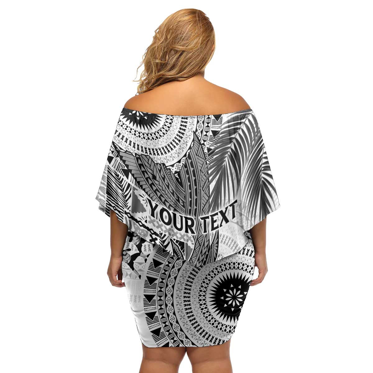 Fiji Rugby Personalised Bula Masi Family Matching Off Shoulder Short Dress and Hawaiian Shirt Fish Tail Kaivity Cibi - White LT7 - Polynesian Pride