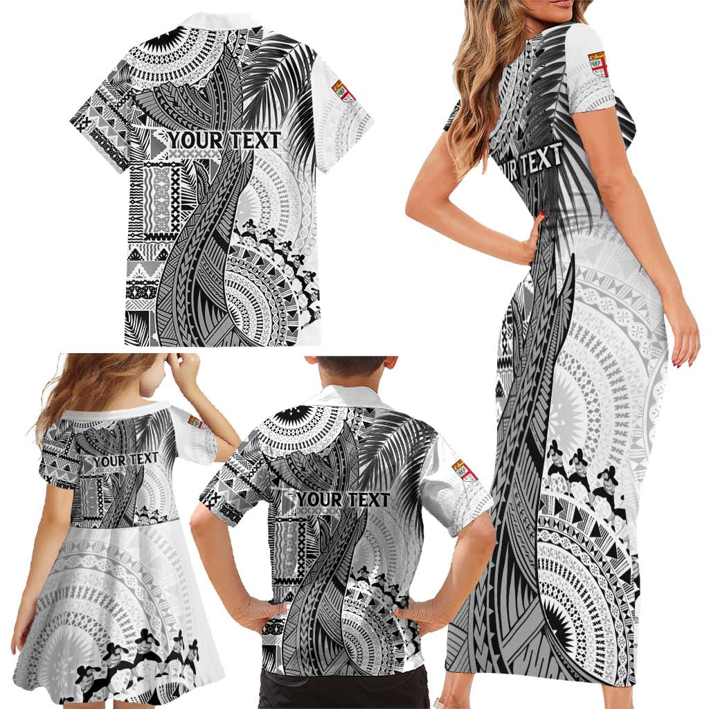Fiji Rugby Personalised Bula Masi Family Matching Short Sleeve Bodycon Dress and Hawaiian Shirt Fish Tail Kaivity Cibi - White LT7 - Polynesian Pride