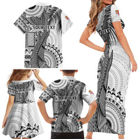 Fiji Rugby Personalised Bula Masi Family Matching Short Sleeve Bodycon Dress and Hawaiian Shirt Fish Tail Kaivity Cibi - White LT7 - Polynesian Pride