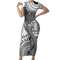 Fiji Rugby Personalised Bula Masi Family Matching Short Sleeve Bodycon Dress and Hawaiian Shirt Fish Tail Kaivity Cibi - White LT7 Mom's Dress White - Polynesian Pride