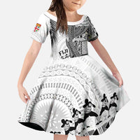 Fiji Rugby Personalised Bula Masi Family Matching Summer Maxi Dress and Hawaiian Shirt Fish Tail Kaivity Cibi - White LT7 Daughter's Dress White - Polynesian Pride
