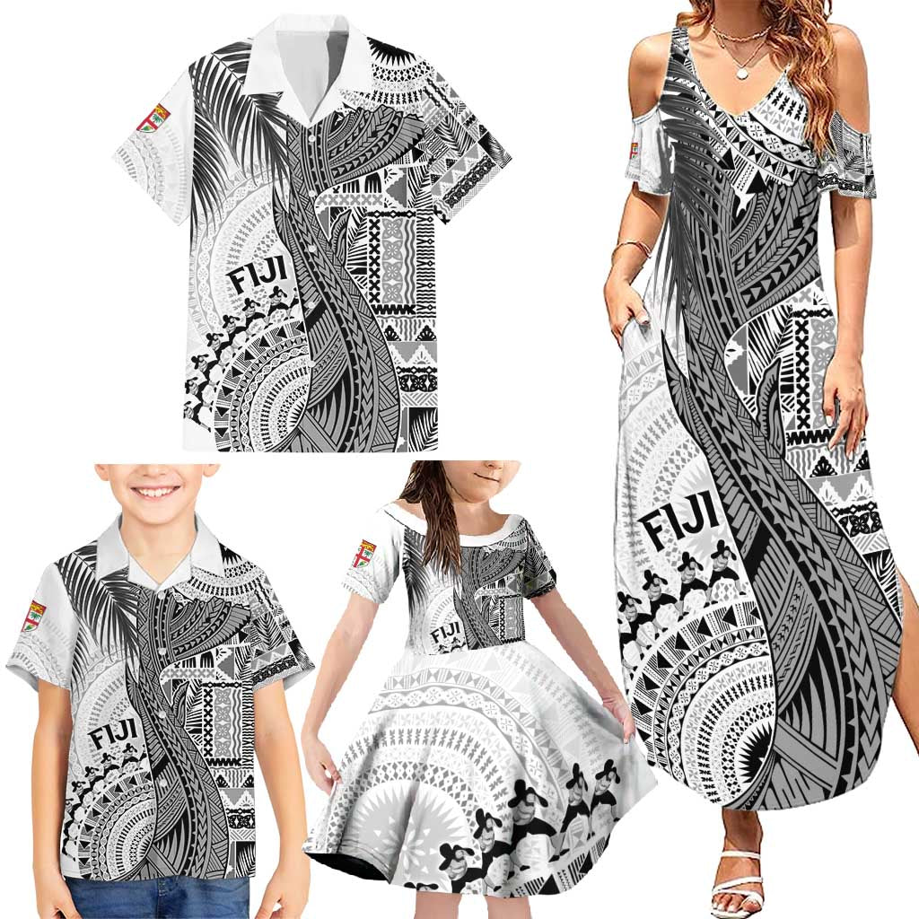 Fiji Rugby Personalised Bula Masi Family Matching Summer Maxi Dress and Hawaiian Shirt Fish Tail Kaivity Cibi - White LT7 - Polynesian Pride