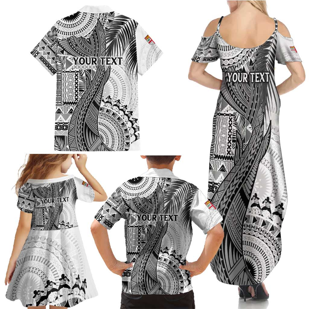Fiji Rugby Personalised Bula Masi Family Matching Summer Maxi Dress and Hawaiian Shirt Fish Tail Kaivity Cibi - White LT7 - Polynesian Pride