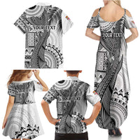 Fiji Rugby Personalised Bula Masi Family Matching Summer Maxi Dress and Hawaiian Shirt Fish Tail Kaivity Cibi - White LT7 - Polynesian Pride