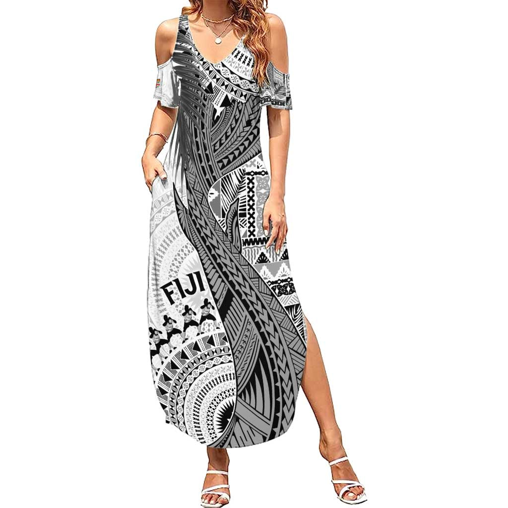 Fiji Rugby Personalised Bula Masi Family Matching Summer Maxi Dress and Hawaiian Shirt Fish Tail Kaivity Cibi - White LT7 Mom's Dress White - Polynesian Pride