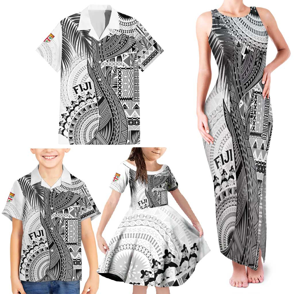 Fiji Rugby Personalised Bula Masi Family Matching Tank Maxi Dress and Hawaiian Shirt Fish Tail Kaivity Cibi - White LT7 - Polynesian Pride